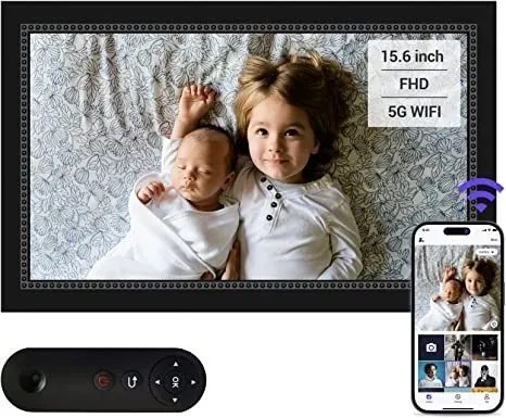15.6 WiFi Digital Picture Frame: Full HD IPS Touchscreen, Remote Control, Wall Mountable. Share Photos and Videos Easily Via APP.