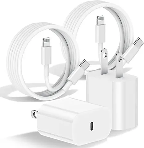 Fast charge your iPhone with 2Pack Apple MFi Certified 20W USB C Wall Charger and 6Ft Type C to Lightning Cable - Supports Power Delivery