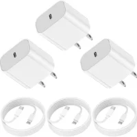3-Pack 20W Fast Charging Charger Block with Apple MFI Certified USB C to Lightning Cable. Compatible with iPhone and iPad.