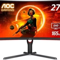 Immerse in Gaming with AOC CQ27G3S 2K Curved Monitor - 165Hz 1ms, FreeSync Premium, Frameless Design - Black