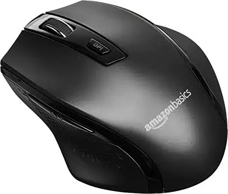 Ergonomic Wireless Mouse by Amazon Basics - Adjustable DPI - Black.