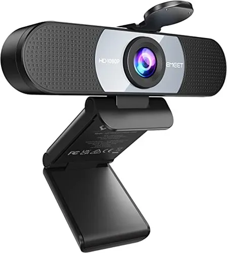 EMEET 1080P HD Webcam C960 with Microphone & Privacy Cover - Clear Video Calls, Noise-canceling Mics - Grey