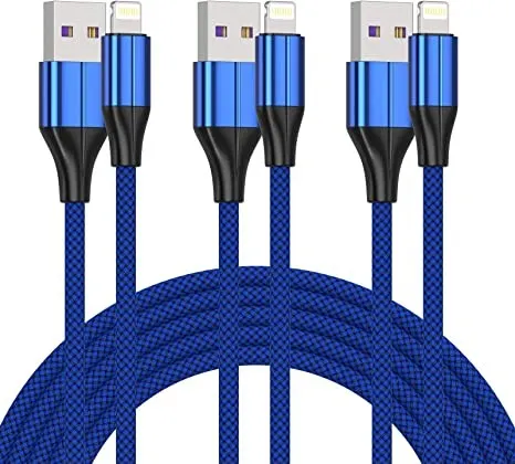 FEEL2NICE 3-Pack MFi Certified Lightning Cable - Fast Charging & Data Sync Nylon Braided Cord for iPhone & iPad (Blue)