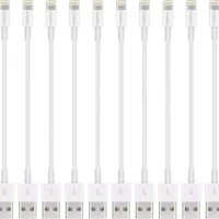 FEEL2NICE Short Lighting Cable, 10 Pack 7-Inch Fast Charger for iPhone, iPad and iPod in White - Sync and Charge on the Go!