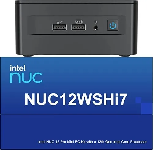 Powerful 12th Gen Intel Core i7 mini computer with Iris Xe graphics, barebone system with 0GB RAM and SSD, no OS included.
