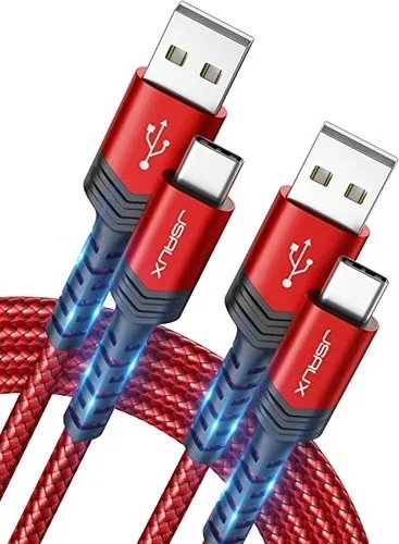 JSAUX USB-C to USB A Cable 2-Pack 6.6ft - Fast Charging for Samsung, LG, PS5 - Red