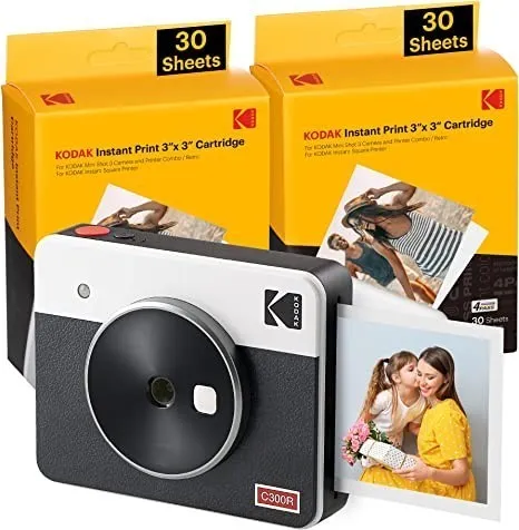 KODAK Mini Shot 3 Retro 4PASS Camera & Printer Bundle - White (68 sheets) - 3x3inches