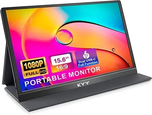 Upgrade your display with KYY Portable Monitor 15.6' 1080P FHD USB-C Laptop Monitor - Smart Cover, Dual Speakers, and more!