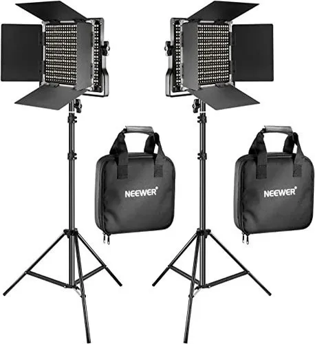 Neewer Bi-Color 660 LED Video Light Kit - 2 Dimmable Lights with U Bracket and Barndoor, 2 Light Stands (75 inches) - Perfect for Studio Photography, Video Recording, and Live Streaming.