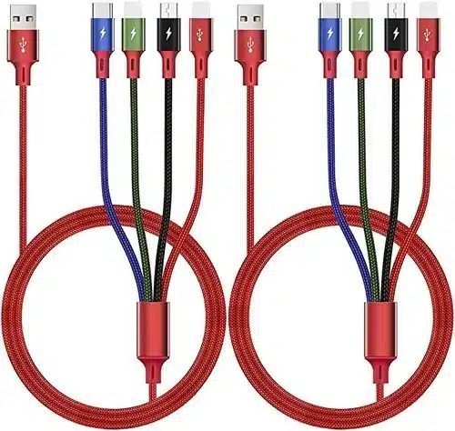 Fast 4-in-1 Multi Charging Cable [2Pack 6Ft] for Cell Phones, Tablets and More - IP/Type C/Micro USB Ports Included