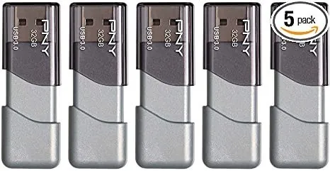 PNY 32GB Turbo Attache 3 USB 3.0 Flash Drive 5-Pack - High Capacity and Speed