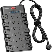 Power up your space with SUPERDANNY Surge Protector - 22 AC Outlets, 6 USB Ports, 1875W/15A, 2100 Joules, 6.5Ft Extension Cord. Black.