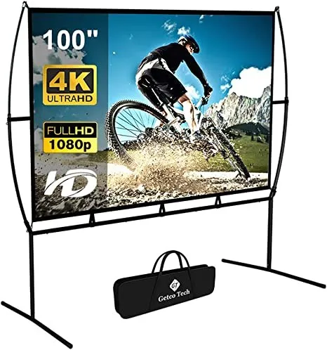 Portable HD 4K 100 Movie Screen with Stand: Indoor/Outdoor Double Sided Projection for Home Theater.