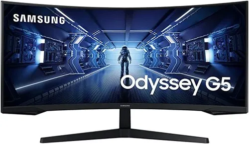 Samsung 34-Inch Odyssey G5 Gaming Monitor - Immersive Curved Screen, High Refresh Rate, and FreeSync Premium.