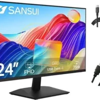 SANSUI 24 FHD PC Monitor with USB-C, Built-in Speakers & TiltDimensions21.21 x 6.8 x 15.54 inchesRefresh rate75 HzConnectionsHDMI, VGA, USB-CSpeakersBuilt-inErgonomicsTilt, Eye-care 24 SANSUI FHD PC Monitor with USB-C, Built-in Speakers & Eye-care Tilt. HDMI, VGA & USB-C connections. ES-24F1 type-C & HDMI cable included. Perfect for home office.