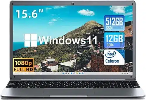 SGIN Laptop with 12GB RAM & 512GB SSD, Intel Celeron N5095 Processor, Full HD Screen, WiFi, Webcam & Bluetooth, Grey