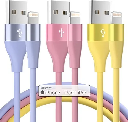 Colorful SwaggWood iPhone Charger 3Pack - Fast Charging Lightning Cable for iPhone 13 12 11 Pro Max XR XS X 8 7 6 Plus SE [Apple MFi Certified]