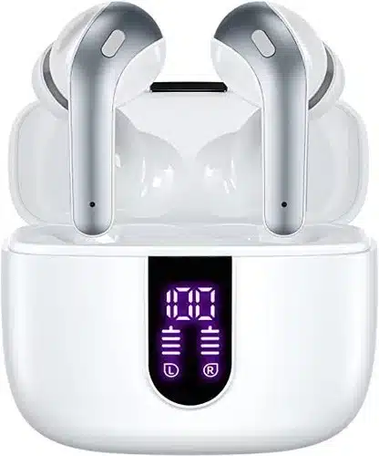 True Wireless Bluetooth Earbuds with 60-Hour Playtime and LED Power Display. Waterproof IPX5, with Mic for TV, Smartphone, Laptop & Sports.
