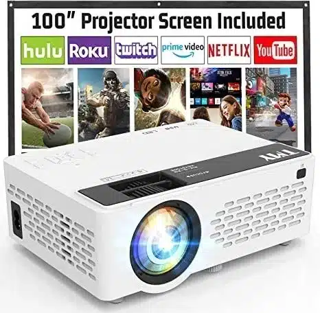 TMY Projector: 8500 Lumens with 100-inch Screen, Full HD 1080P Portable Mini Movie Projector, Compatible with TV Stick, Smartphone, HDMI, USB, AV for Home Cinema, Outdoor Movies.