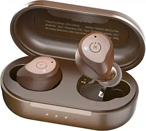 Experience immersive sound with TOZO NC9 2022 Version earbuds - Hybrid Active Noise Cancelling, IPX6 waterproof, and deep bass in dark brown.