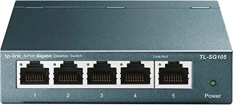 TP-Link TL-SG105: 5 Port Gigabit Ethernet Network Switch with Plug & Play, Fanless Metal Design, Shielded Ports, and Lifetime Protection.