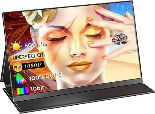 Ultra-portable and vivid UPERFECT QLED monitor with 15.6’’ display, 100% DCI-P3, 10 bit color, 500 nits brightness, and frameless design.