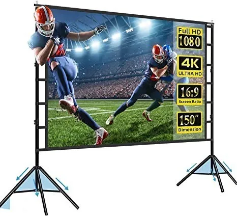 Upgrade Your Movie Night with 150in 4K HD Projector Screen: Wrinkle-Free, Easy to Clean, 160° Viewing Angle & Portable Carry Bag Included.