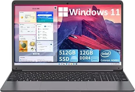 WAICID Laptop 15.6 Inch, 512GB SSD, 12GB DDR4, Intel Celeron N5095, Windows 11 Computer with USB Type-C and FHD Display