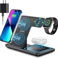 Fast Wireless Charger Stand for iPhone, Apple Watch, and AirPods - 3 in 1 Charging Station (Black)