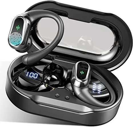 High-performance Bluetooth earbuds with 50-hour playtime, noise-cancelling mic, LED display, and IP7 waterproof rating.
