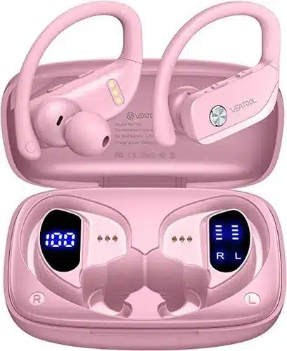 BMANI-VEAT00L Pink Wireless Earbuds with LED Display - 48hrs Playtime