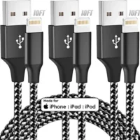 3-pack MFi-certified 10FT lightning cables for fast charging iPhone 13/12/11/Pro/Max/XR/XS/X/8/7/6 Plus SE. Nylon braided and durable.