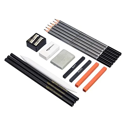 Amazon Basics Art Pencil Kit: 17 Piece Set with Charcoal, Black, White